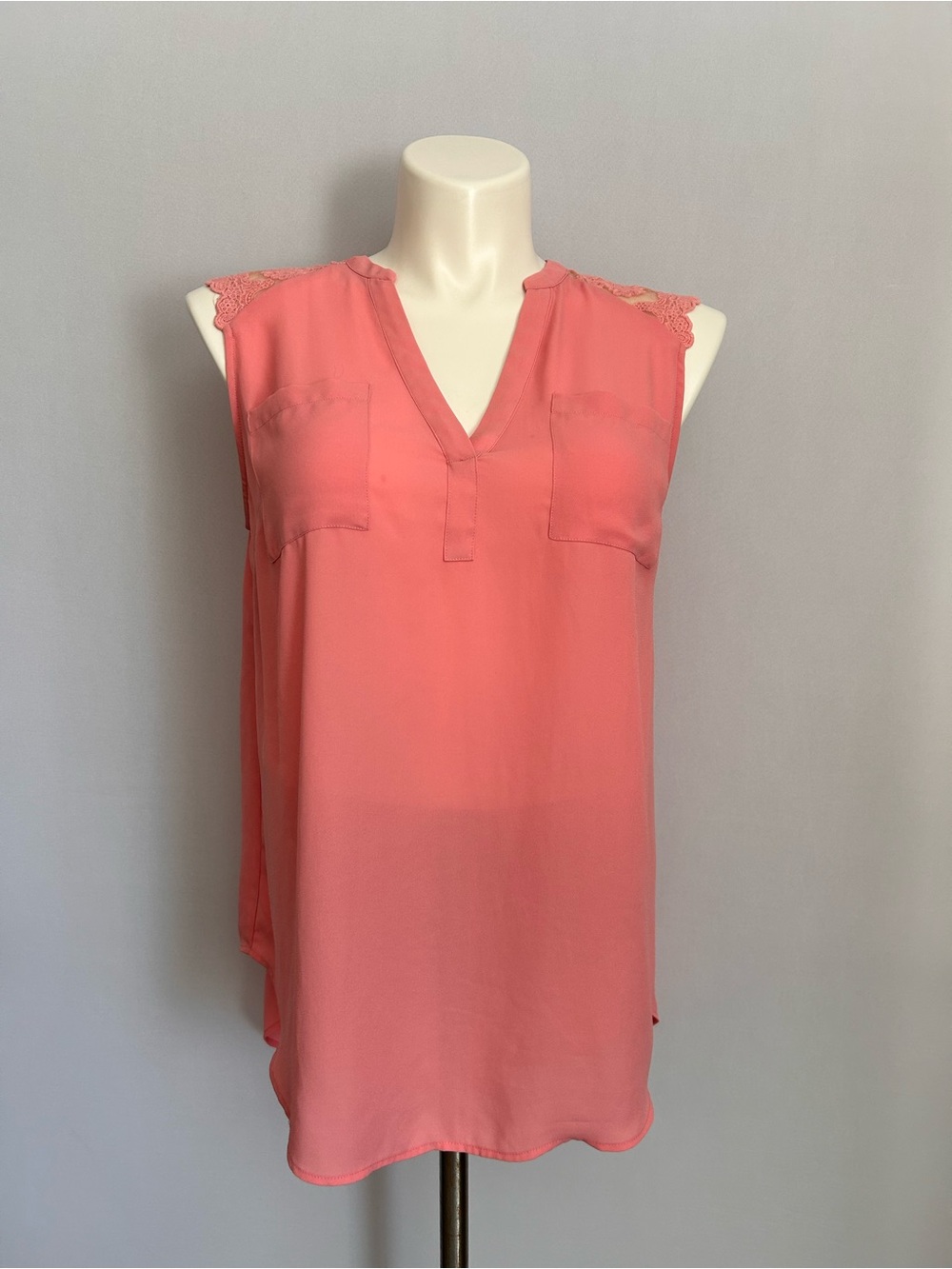 Torrid Coral Georgette Lace-Trim V-neck Tank Top Blouse